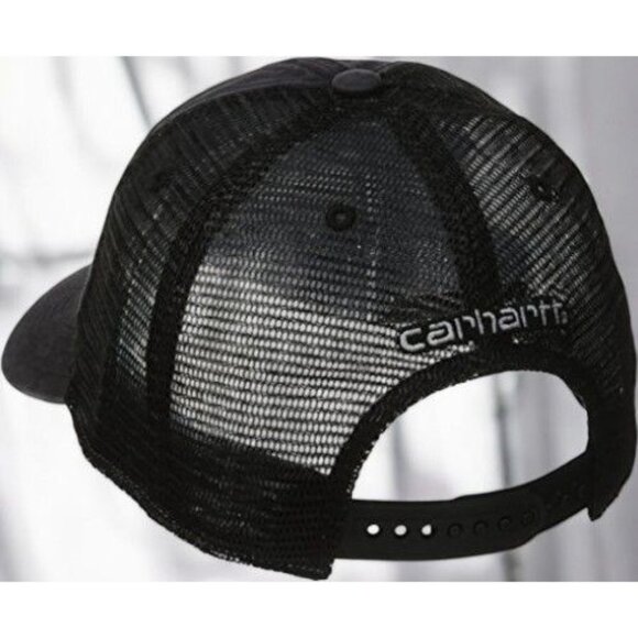 Carhartt Men’s Trucker Cap Black Mesh Back Snapback Hat Logo Patch AH0286 NEW - Picture 4 of 6